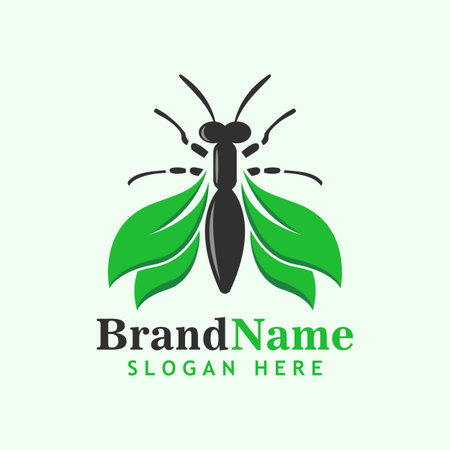 Insect logo combined with green leaf-shaped wingsのイラスト素材