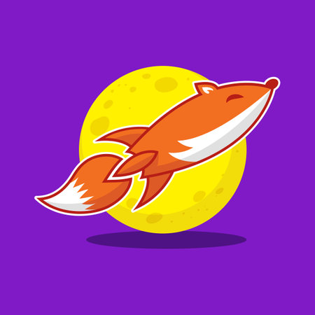 Flying rocket fox cartoon mascotのイラスト素材