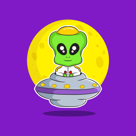 Green Alien in ufo cartoonのイラスト素材