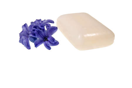 White soap and blue flower.の写真素材