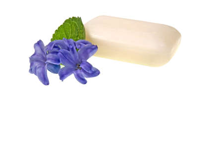 Soap and lovely blue flower.の写真素材