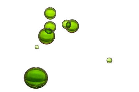 Green air bubbles isolated over a white background