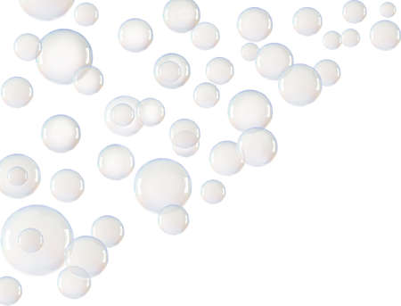 Flying soab bubbles isolated over a white backgroundの写真素材