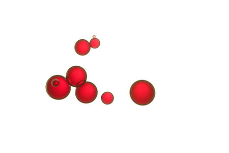 Beautiful red bubbles soars over a white background,の写真素材