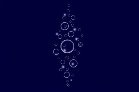 Glowing air bubbles over a dark blue background. Illuminated, illustration.