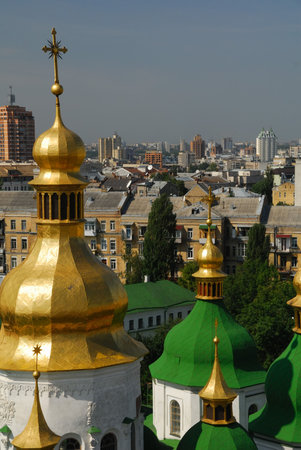 cupola of cathedral and city on bakground, Kiev, Ukraine