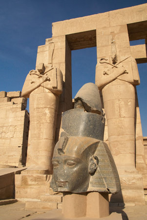 Head of the statue of Ramesses II. Ruins of Temple of Ramesses II. 13th century BC. Luxor,Egypt