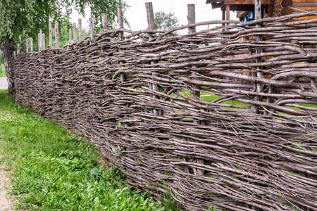 natural wicker hedge going into the distanceの写真素材