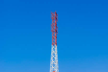 new empty tower designed to install modern cellular equipment, possibly 5g or 6g, selective focusの写真素材