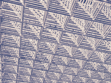 overhanging plane 3d mesh going up, tinted full screen background, selective focus