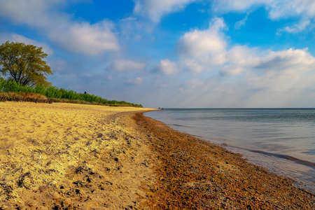 A beach on a headland on the shores of the Baltic Sea in Polandの写真素材