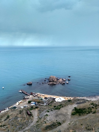 Aerial view of a bayの写真素材