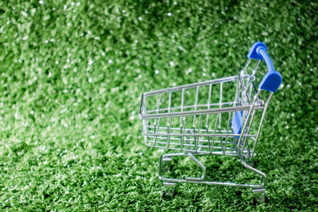 Shopping cart and grassの写真素材