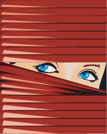 Blue-Eyed Girl Looks Because Of Red Jalousie.のイラスト素材