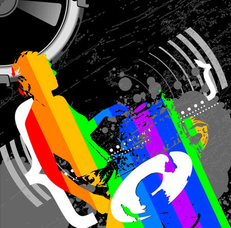 Girl DJ And Rainbow Music Remixのイラスト素材