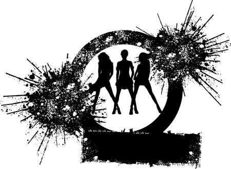 Trio Girls Fashion Silhouette and Banner. Grunge.のイラスト素材