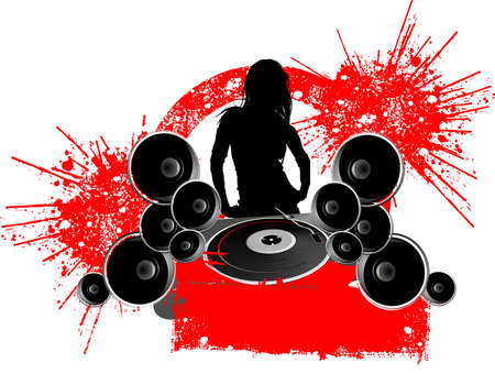 Girl Silhouette Turntable and Sound. Grunge.のイラスト素材