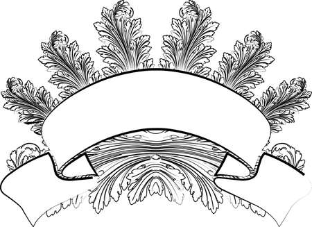 Baroque Leafs And Banner In Calligraphy Style. Vector illustration.のイラスト素材