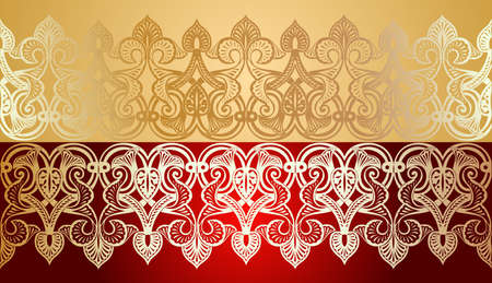 Seamless Gold Lace Ornate On Redのイラスト素材