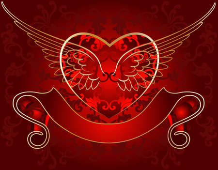 Wing Heart Gold On Redのイラスト素材
