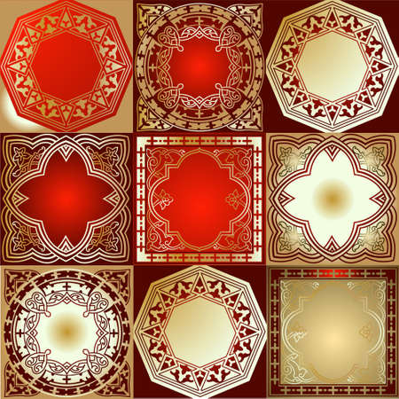 Red Gold Various Quad Ornamentのイラスト素材