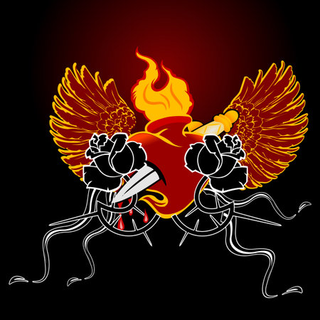 Red Fire Winged Heart and Black Roseのイラスト素材