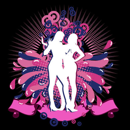 Illustration on a fashion with girls silhouetteのイラスト素材