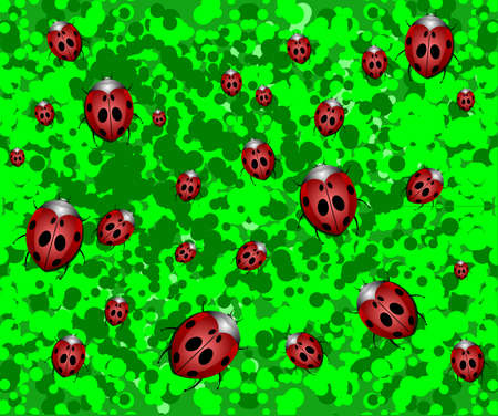 Ladybugs on green grass.のイラスト素材