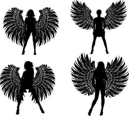 Four Silhouette Winged Girls Angelsのイラスト素材