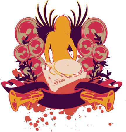 Color Wing Girl Silhouette, Turntable and Soundのイラスト素材