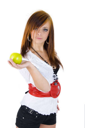 Girl And Apple. Portrait.の写真素材
