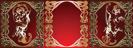 Trio Red Background Golden Cupidsのイラスト素材