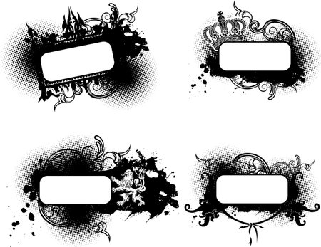 Four Black And White Ornate Banners. Vector Illustration.のイラスト素材
