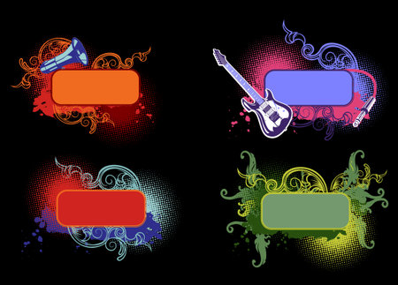 Four Music Color Banners On Black Background.のイラスト素材