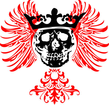 Black Crowned Skull on Red Wings. のイラスト素材