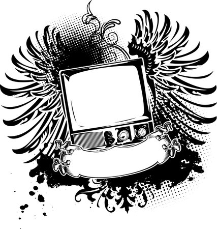 One Color Vintage TV And Wings Sign. のイラスト素材