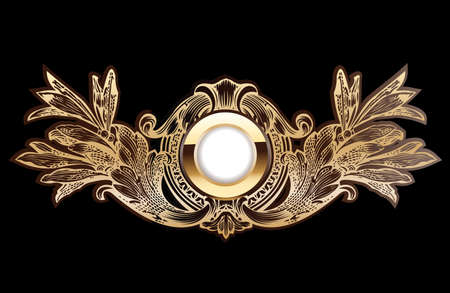 High Ornate Gold Ring On Black Background.のイラスト素材