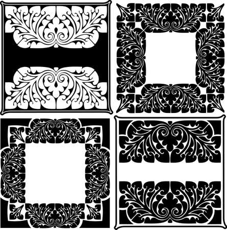 Four Black And White High Ornate Quads.のイラスト素材