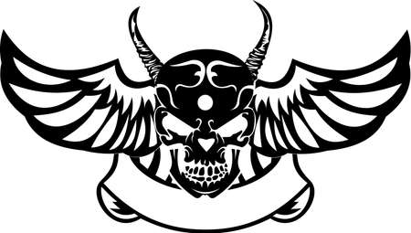 One Color Wings Horned Skull. Vector Illustration.のイラスト素材
