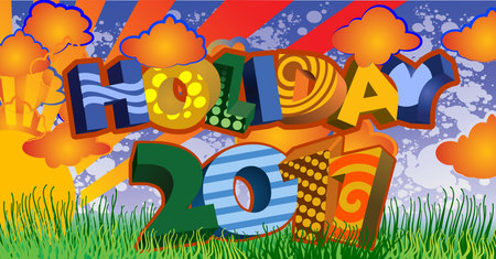 Summer Holiday Cartoon 3D Text