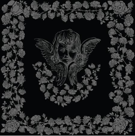 Angel Cupid Black Rose Frameのイラスト素材