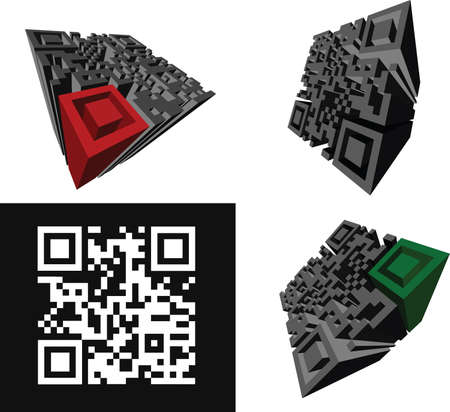Set Of Abstract 3D  QR-code Standing On A White Background.のイラスト素材