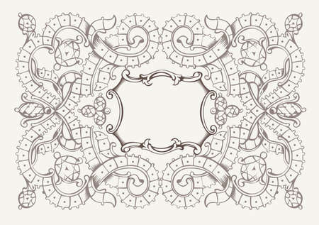 Vintage Pattern Background With Ribbons, Strips And Framesのイラスト素材