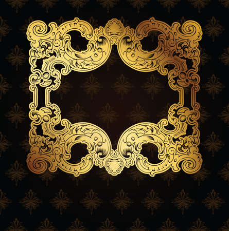Gold Frame On Brown Ornate Backgroundのイラスト素材