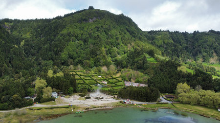 Drone landscape view of Sao Miguel, Azores
