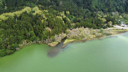 Drone landscape view of Sao Miguel, Azoresの写真素材