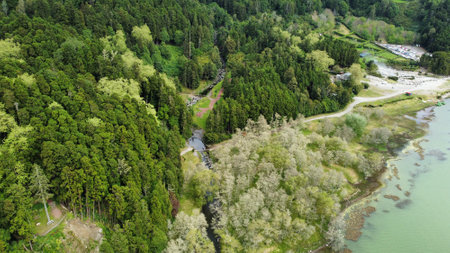Drone landscape view of Sao Miguel, Azoresの写真素材