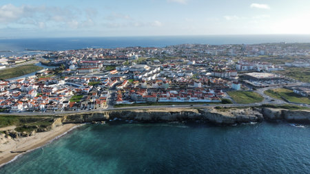 Aerial view over Peniche seaside townの写真素材