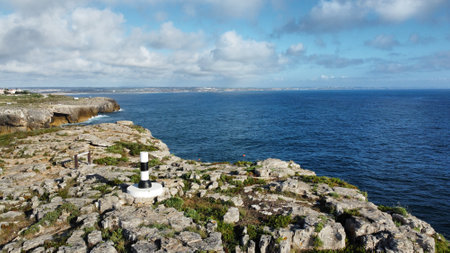 Aerial view over Peniche seaside townの写真素材