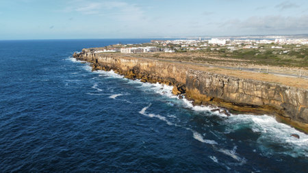 Aerial view over Peniche seaside townの写真素材